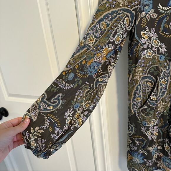 Free People Green Floral Lace Front Long Sleeve Mini Dress Small - Picture 14 of 14